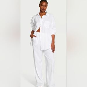 Victoria's Secret Modal-Cotton Striped Long Pajama Set, White Size L NIP/NWT